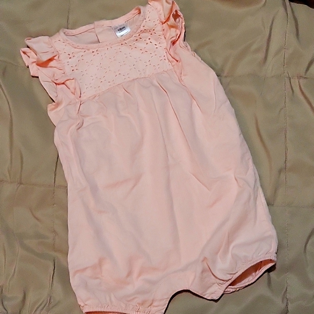 Peach eyelet ruffle Carter's romper 18m